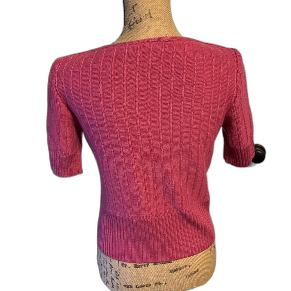 St John Wool Blend Women’s Pink Cropped Short Sleeve Sweater - Picture 2 of 7